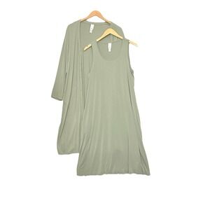 MARLA WYNNE LAYERS Midi Sleeveless Dress & Cardigan Two Piece Set Green Small